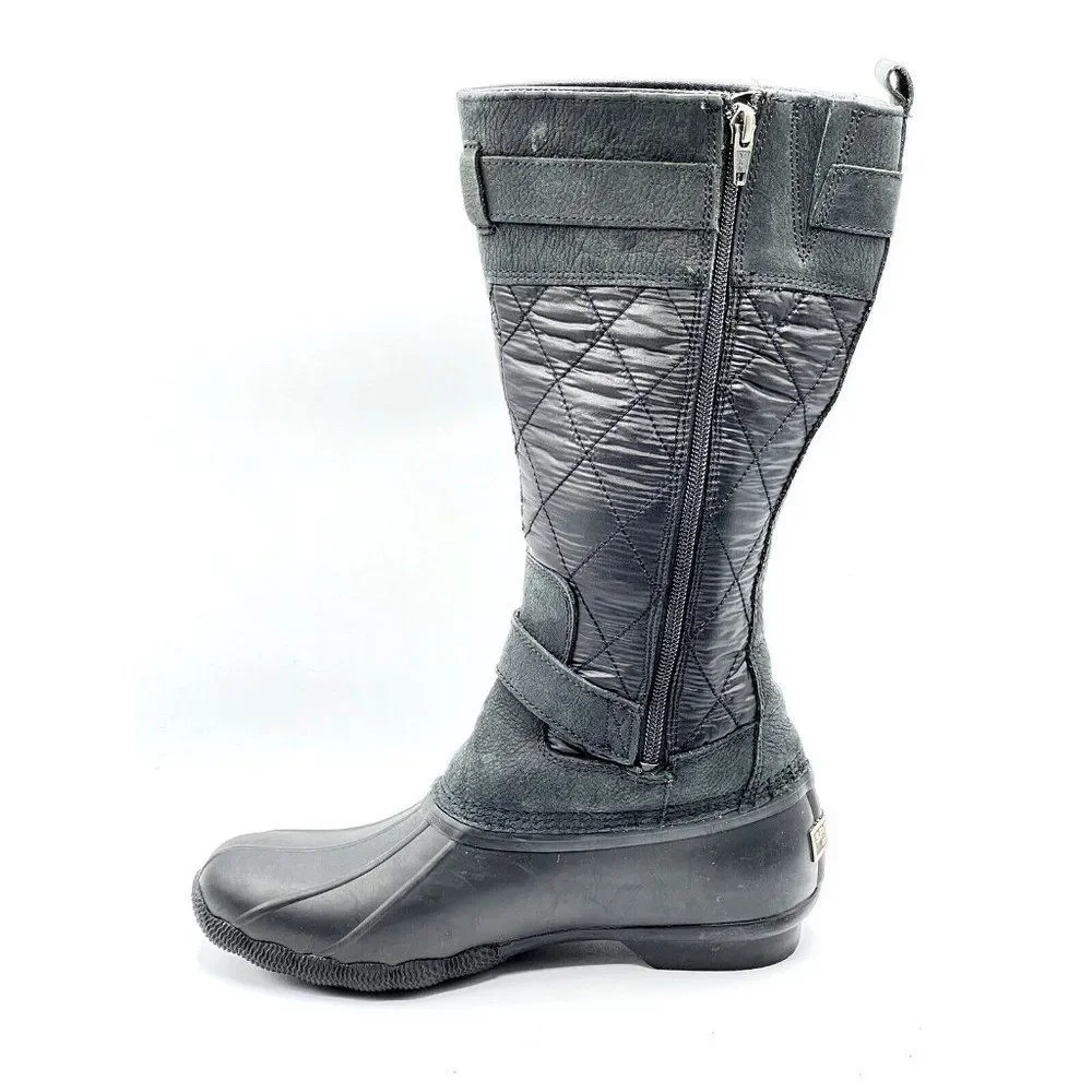 Sperry Saltwater Tall Buckle Nylon Quilt Rain Boot Black Women's Size 7.5 - Picture 3 of 10